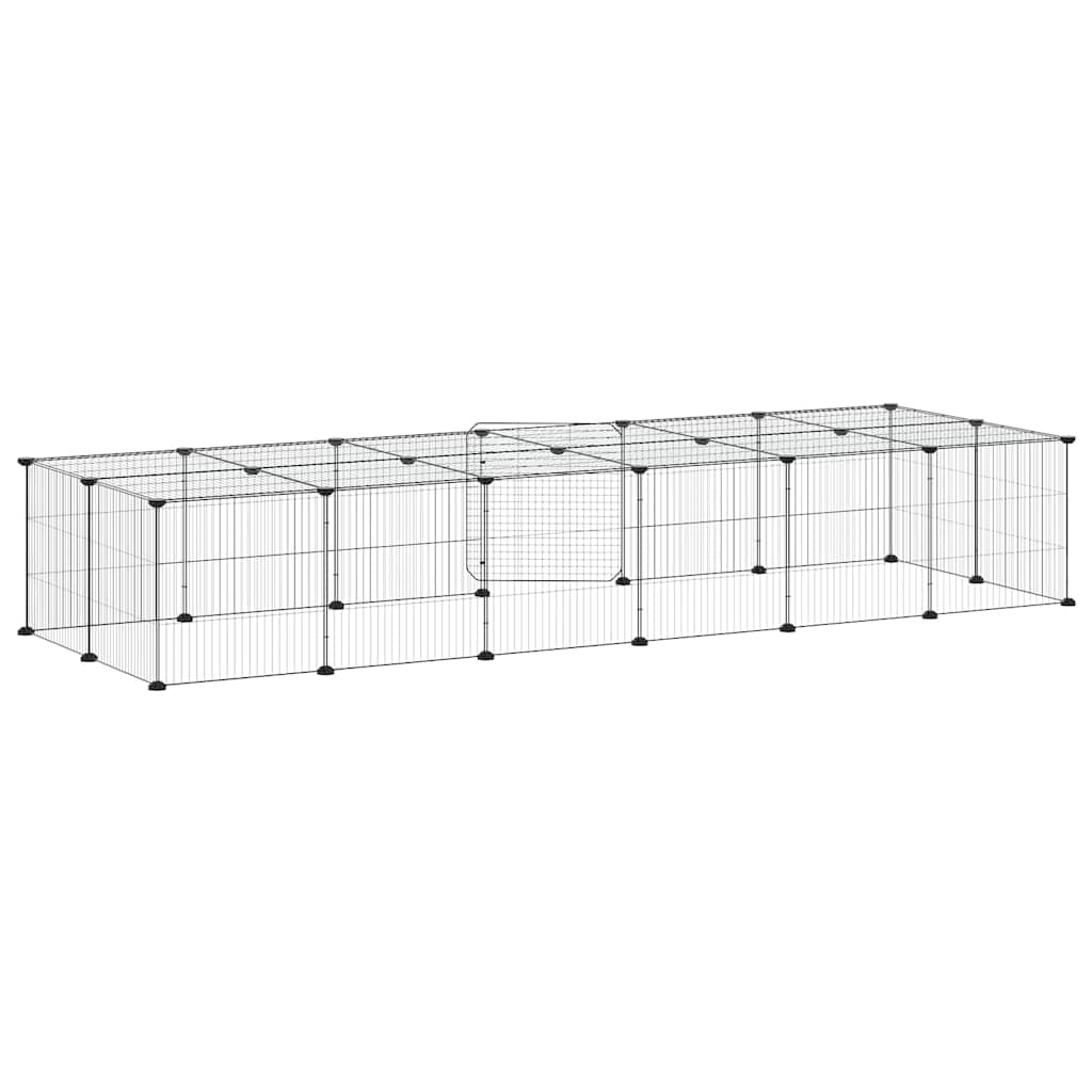 vidaXL 28-Panel Pet Cage with Door Black 210x70x35 cm Steel