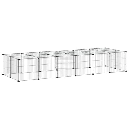 vidaXL 28-Panel Pet Cage with Door Black 210x70x35 cm Steel