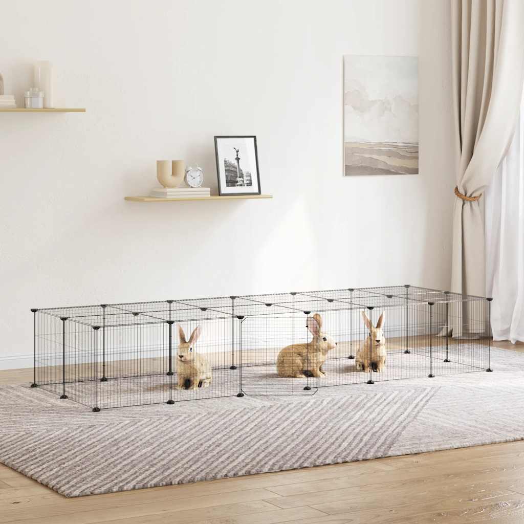 vidaXL 28-Panel Pet Cage with Door Black 210x70x35 cm Steel