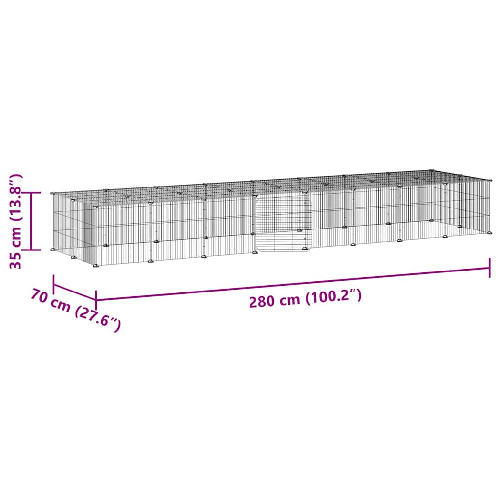 vidaXL 36-Panel Pet Cage with Door Black 280x70x35 cm Steel