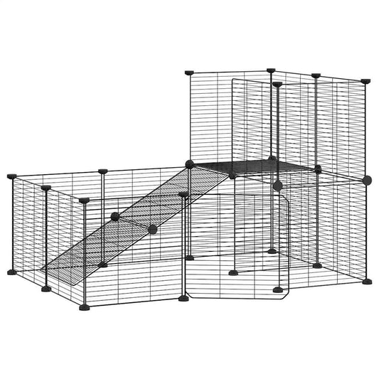 vidaXL 20-Panel Pet Cage with Door Black 35x35 cm Steel