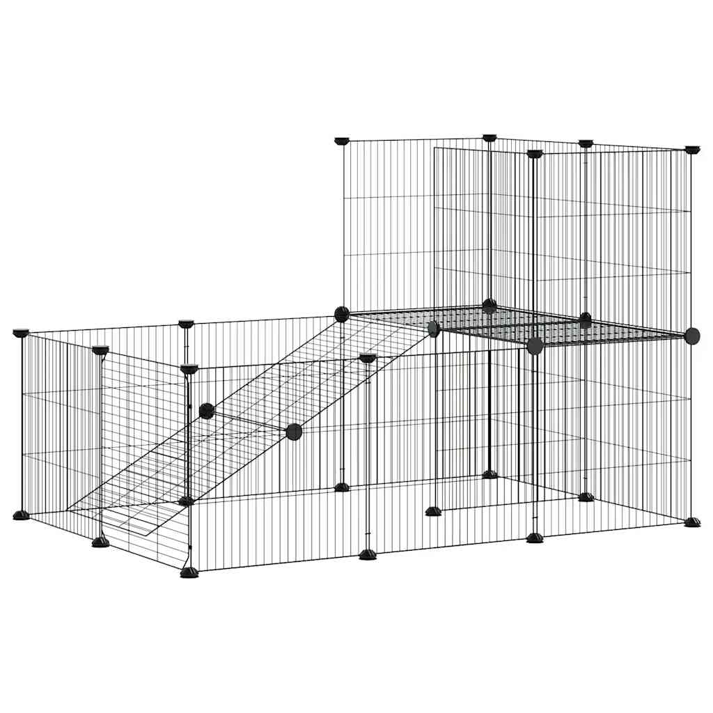 vidaXL 20-Panel Pet Cage with Door Black 105x70x70 cm Steel
