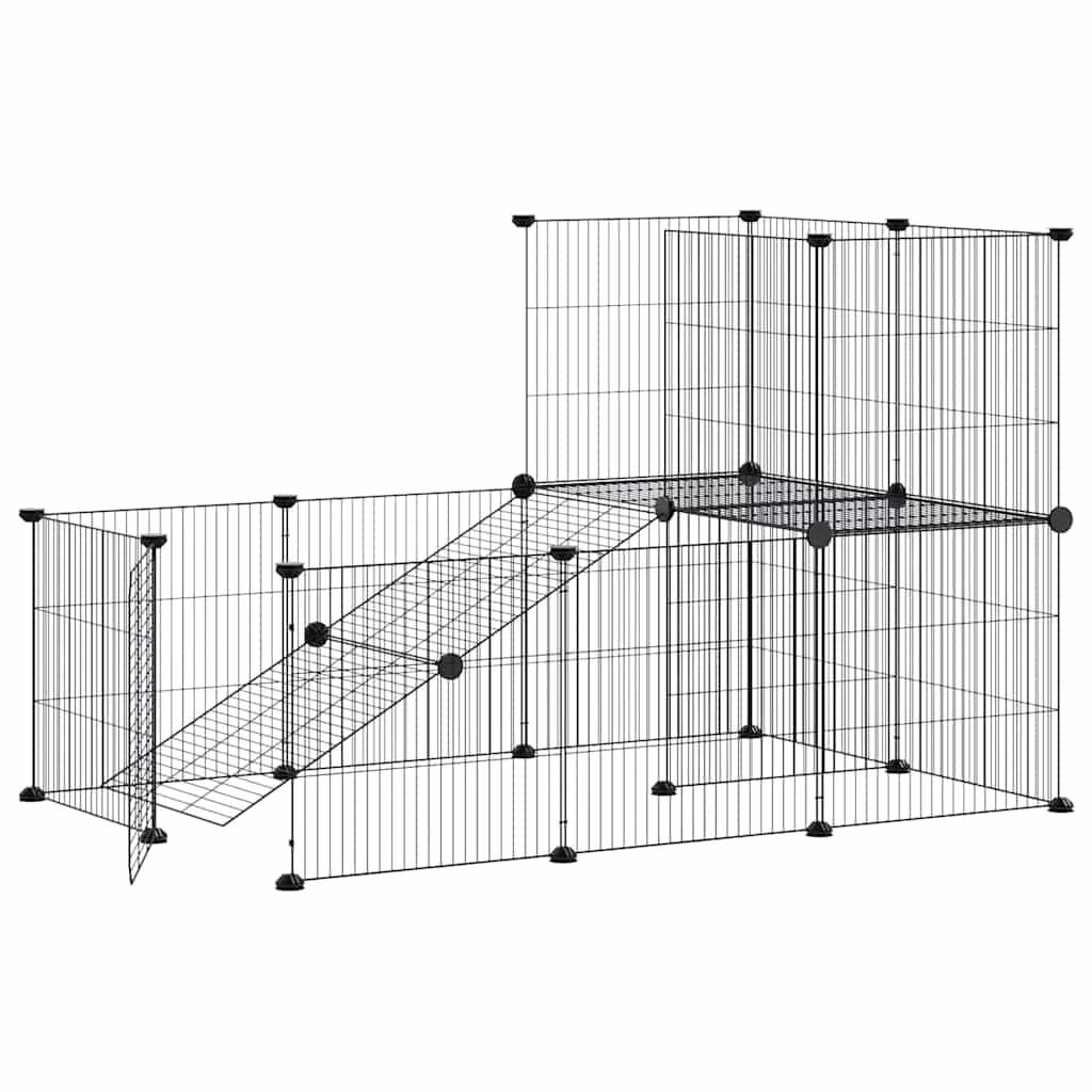 vidaXL 20-Panel Pet Cage with Door Black 105x70x70 cm Steel