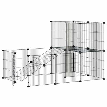 vidaXL 20-Panel Pet Cage with Door Black 105x70x70 cm Steel