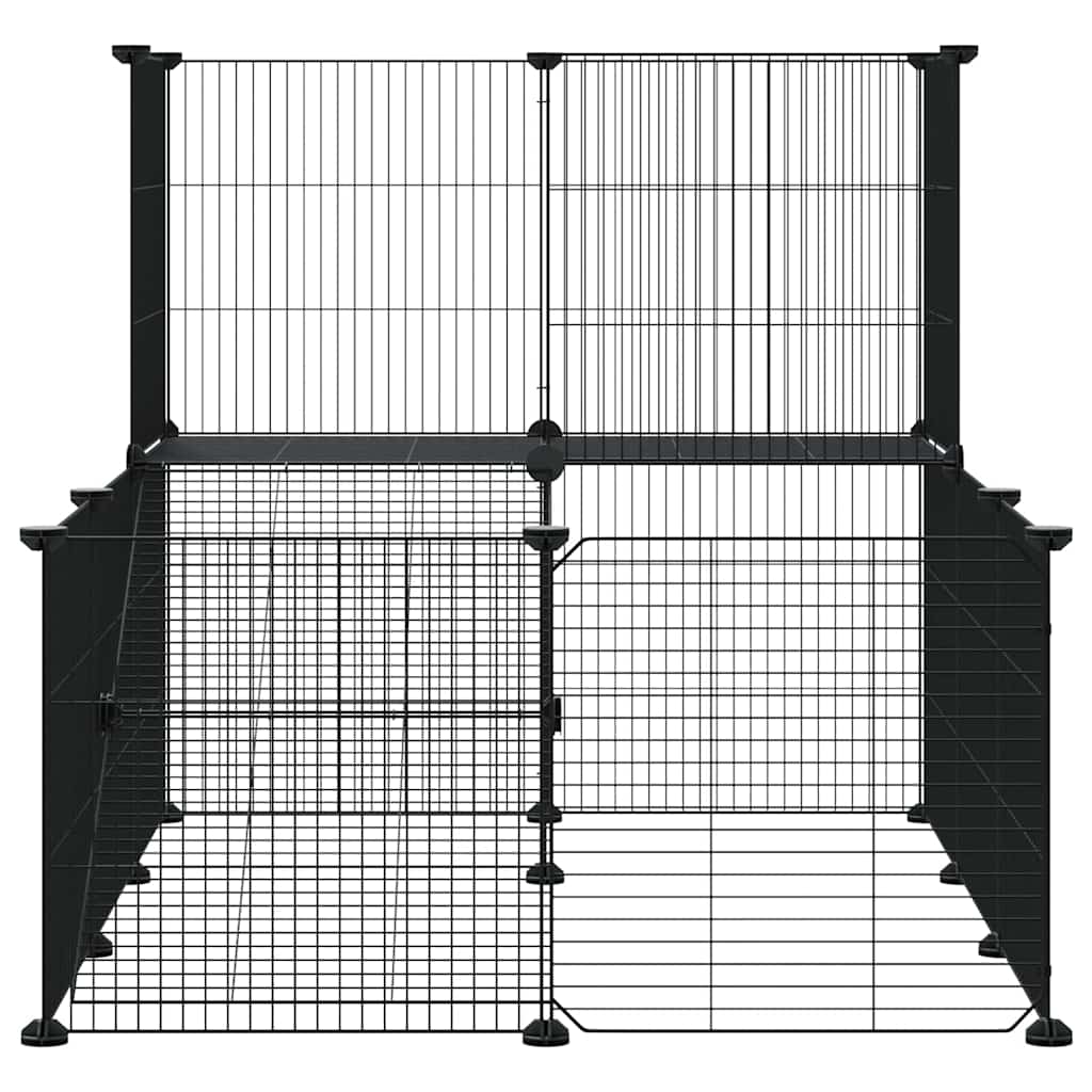 vidaXL 20-Panel Pet Cage with Door Black 105x70x70 cm Steel