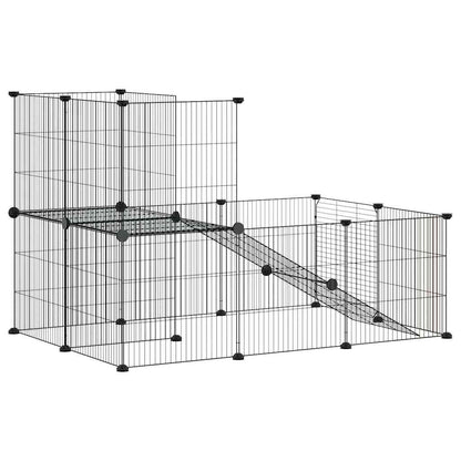 vidaXL Pet Cage | Black | Powder-coated steel | Medium | Expandable | Cage