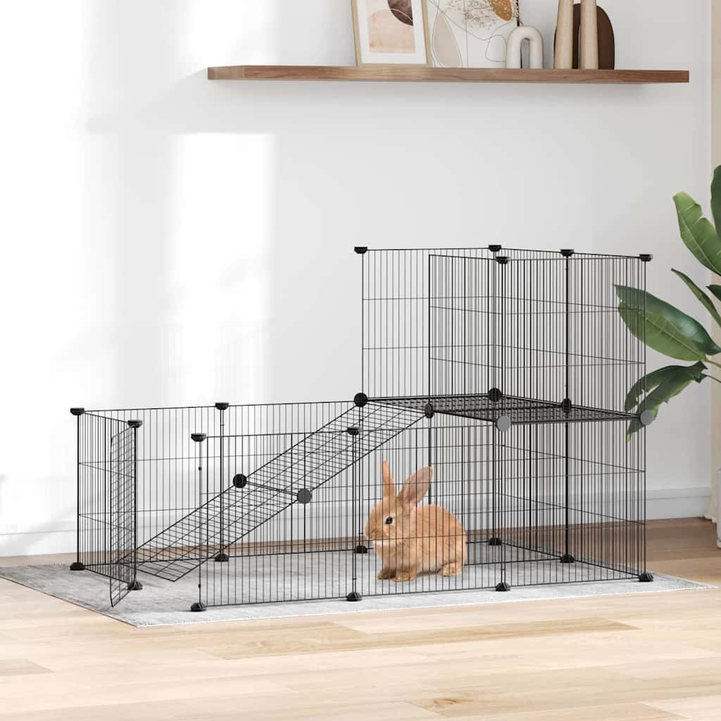 vidaXL 20-Panel Pet Cage with Door Black 105x70x70 cm Steel