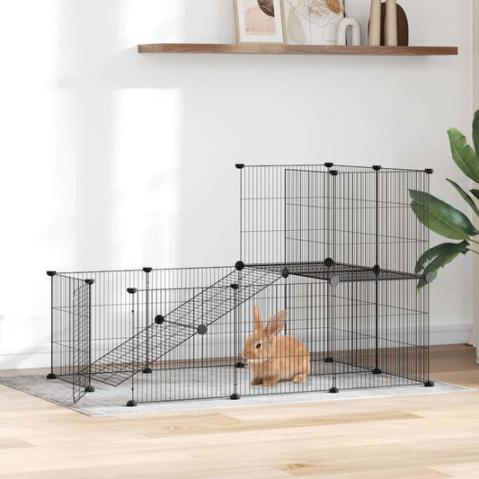 vidaXL 20-Panel Pet Cage with Door Black 105x70x70 cm Steel