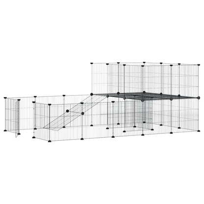 vidaXL 36-Panel Pet Cage with Door Black 175x105x70 cm Steel