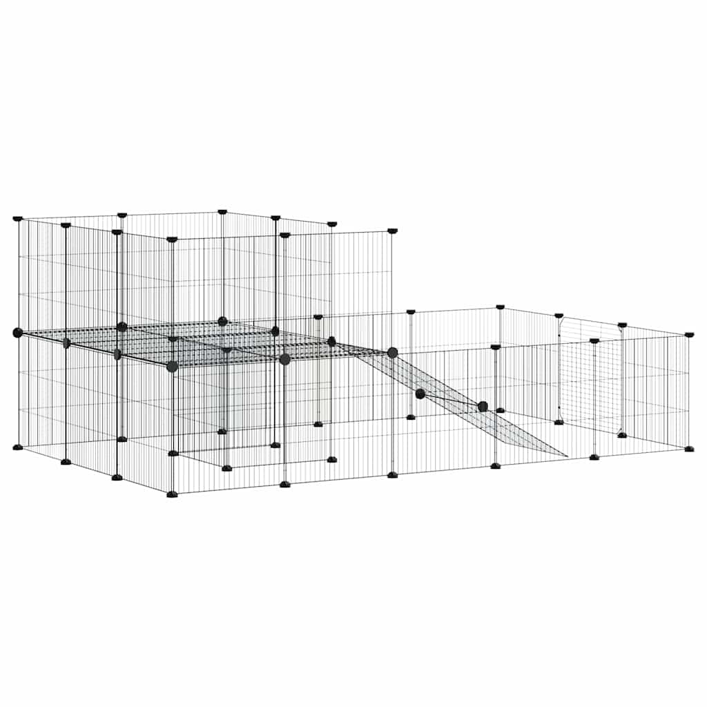 vidaXL 36-Panel Pet Cage with Door Black 175x105x70 cm Steel