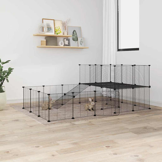 vidaXL 36-Panel Pet Cage with Door Black 35x35 cm Steel