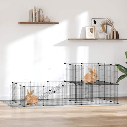 vidaXL 36-Panel Pet Cage with Door Black 175x105x70 cm Steel