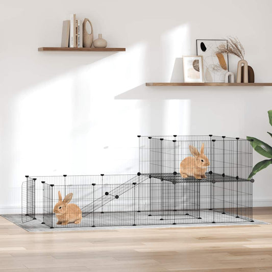 vidaXL 36-Panel Pet Cage with Door Black 175x105x70 cm Steel