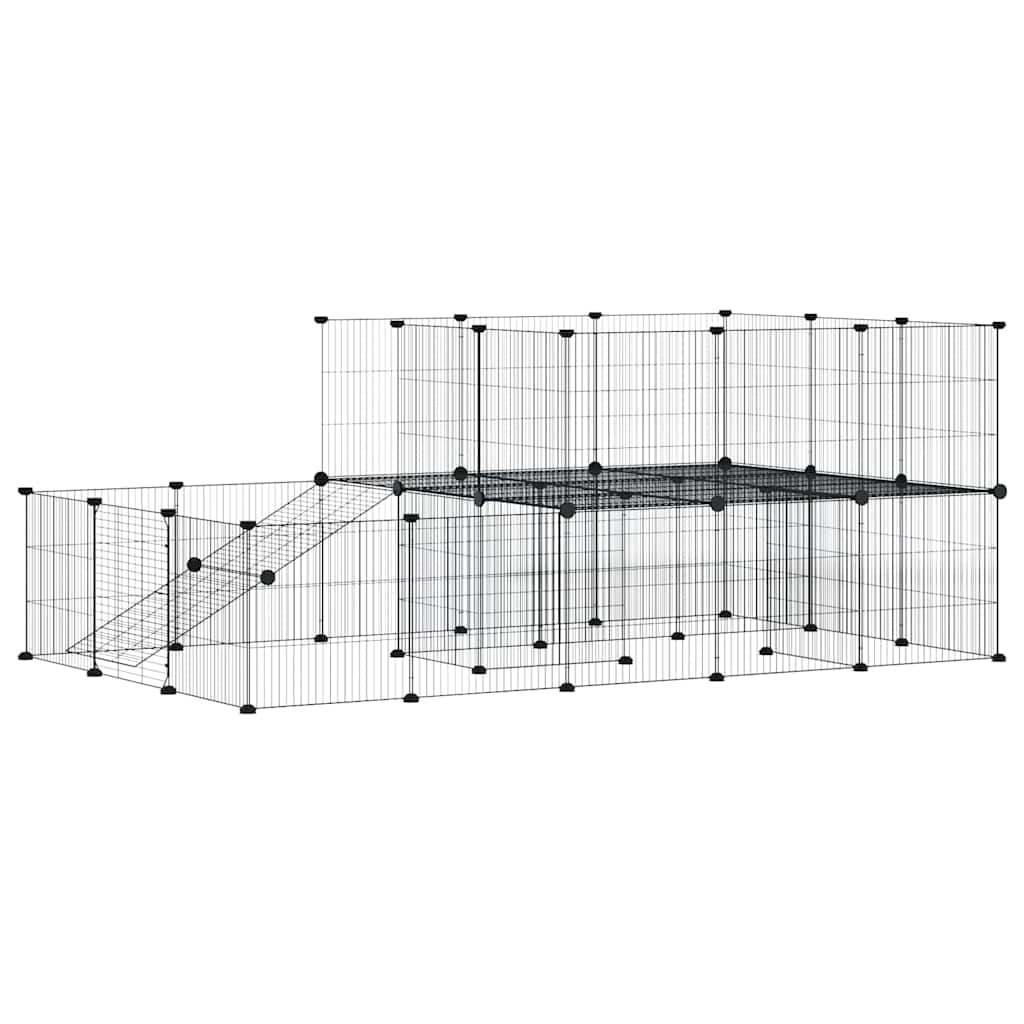 vidaXL 44-Panel Pet Cage with Door Black 175x105x70 cm Steel