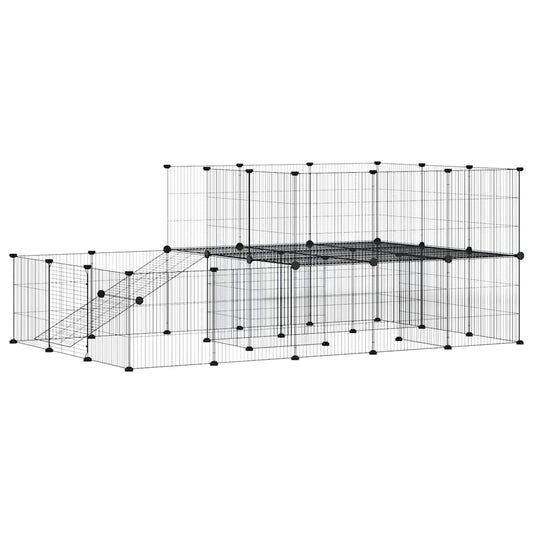 vidaXL 44-Panel Pet Cage with Door Black 175x105x70 cm Steel