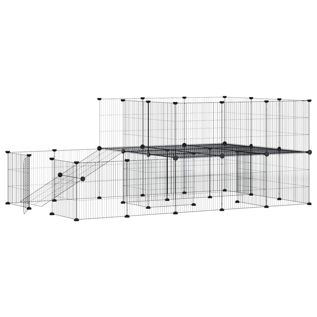 vidaXL 44-Panel Pet Cage with Door Black 175x105x70 cm Steel