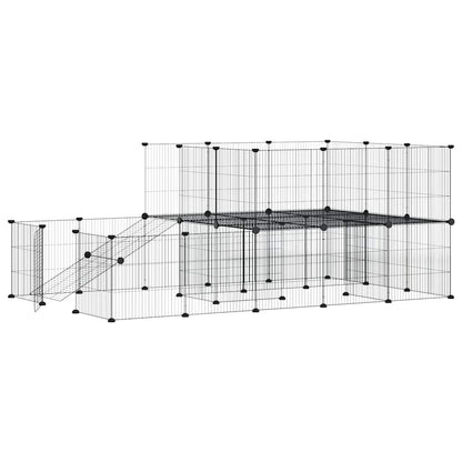 vidaXL 44-Panel Pet Cage with Door Black 175x105x70 cm Steel