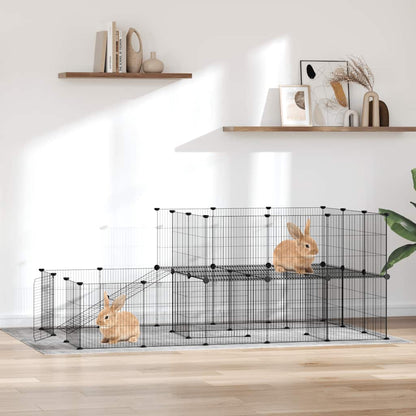 vidaXL 44-Panel Pet Cage with Door Black 175x105x70 cm Steel