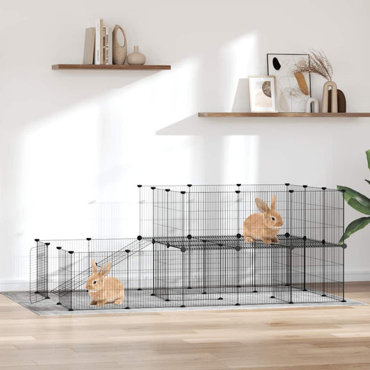 vidaXL 44-Panel Pet Cage with Door Black 175x105x70 cm Steel