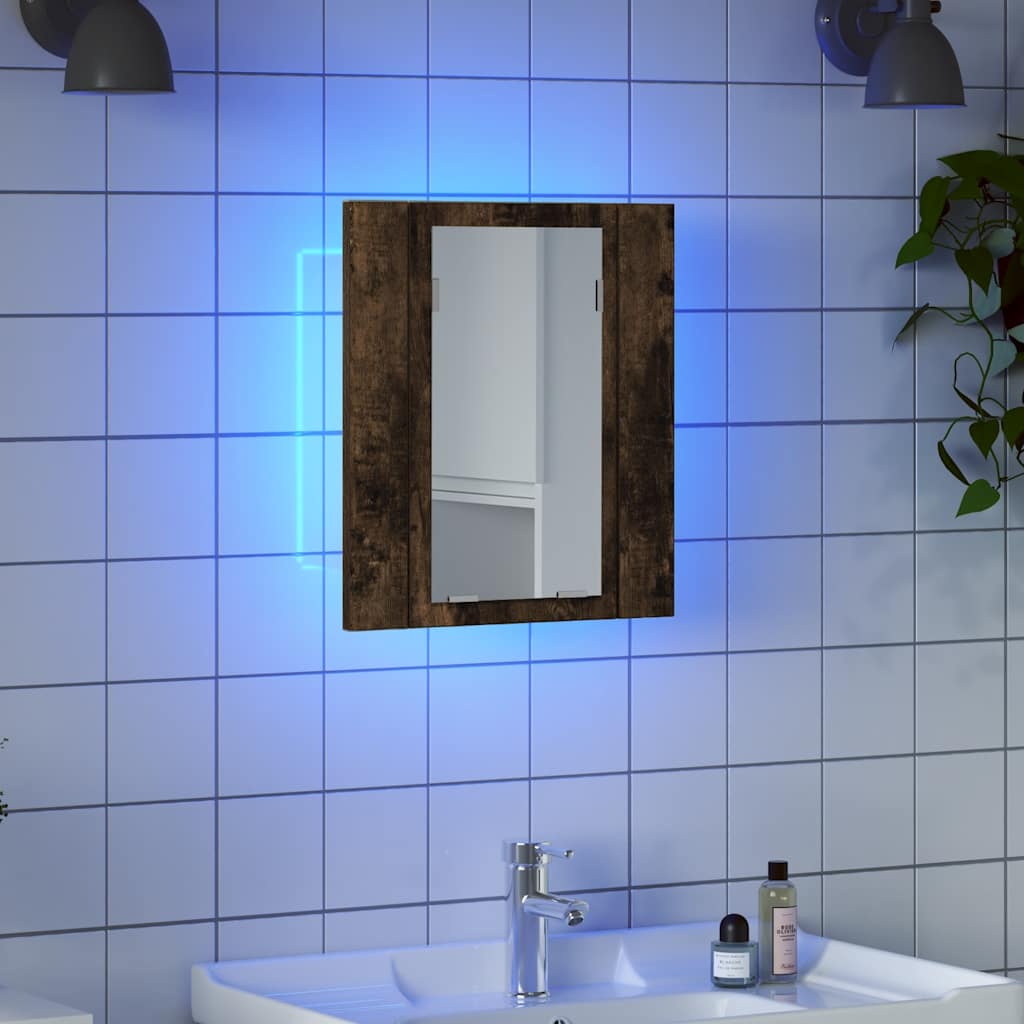 vidaXL LED Bathroom Mirror Cabinet Smoked Oak 40x12x45 cm Engineered Wood