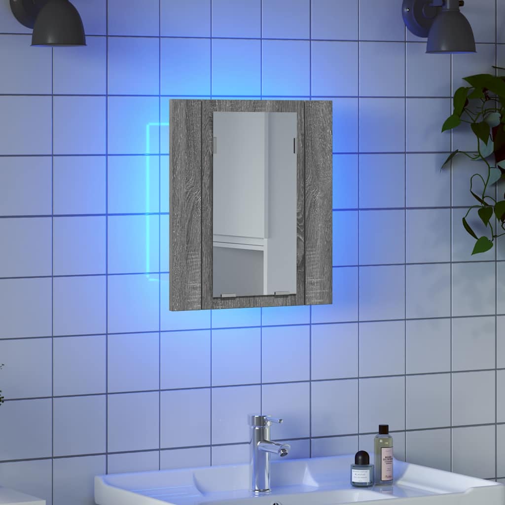 vidaXL LED Bathroom Mirror Cabinet Grey Sonoma 40x12x45 cm Engineered Wood