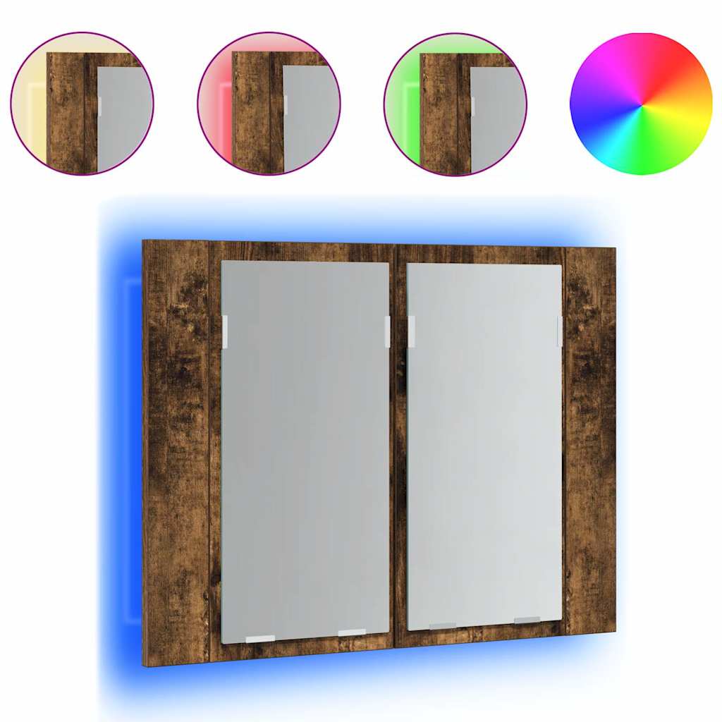 vidaXL LED Mirror Cabinet Smoked Oak 60x12x45 cm Engineered Wood