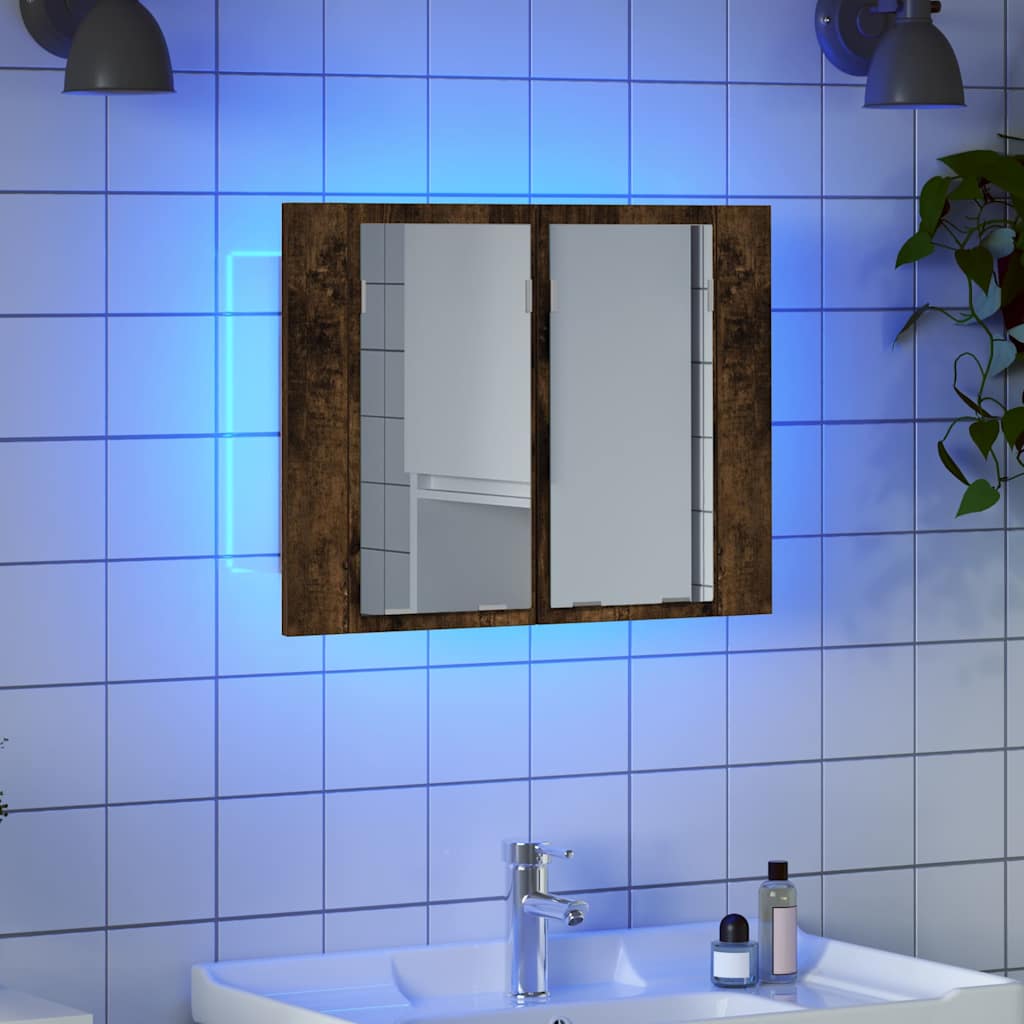 vidaXL LED Mirror Cabinet Smoked Oak 60x12x45 cm Engineered Wood