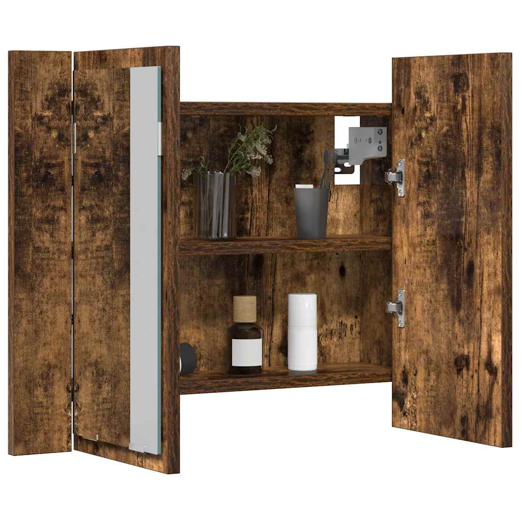 vidaXL LED Mirror Cabinet Smoked Oak 60x12x45 cm Engineered Wood