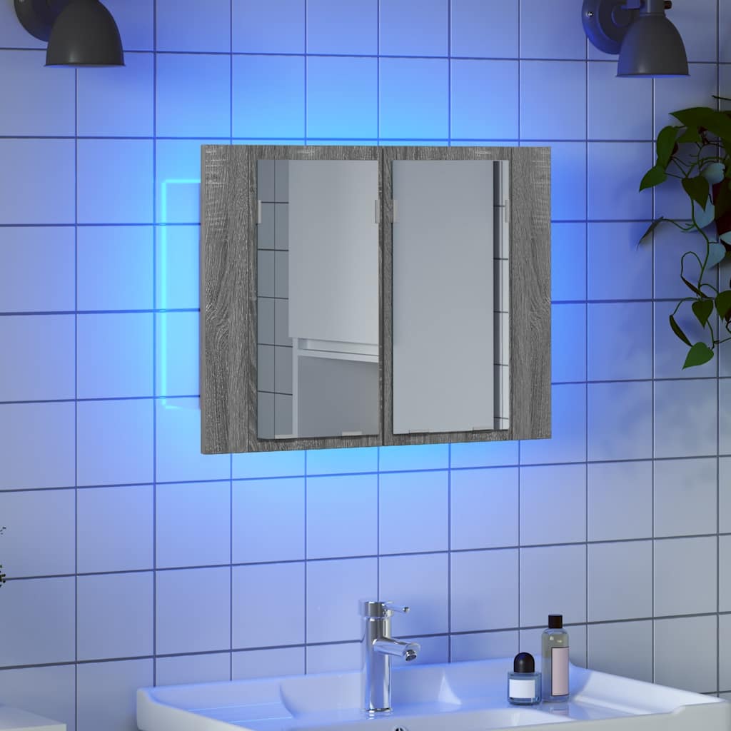 vidaXL LED Mirror Cabinet Grey Sonoma 60x12x45 cm Engineered Wood