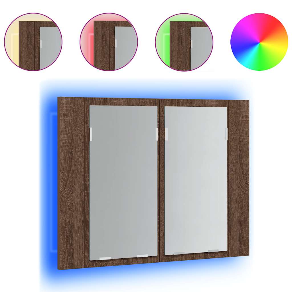 vidaXL LED Mirror Cabinet Brown Oak 60x12x45 cm Engineered Wood