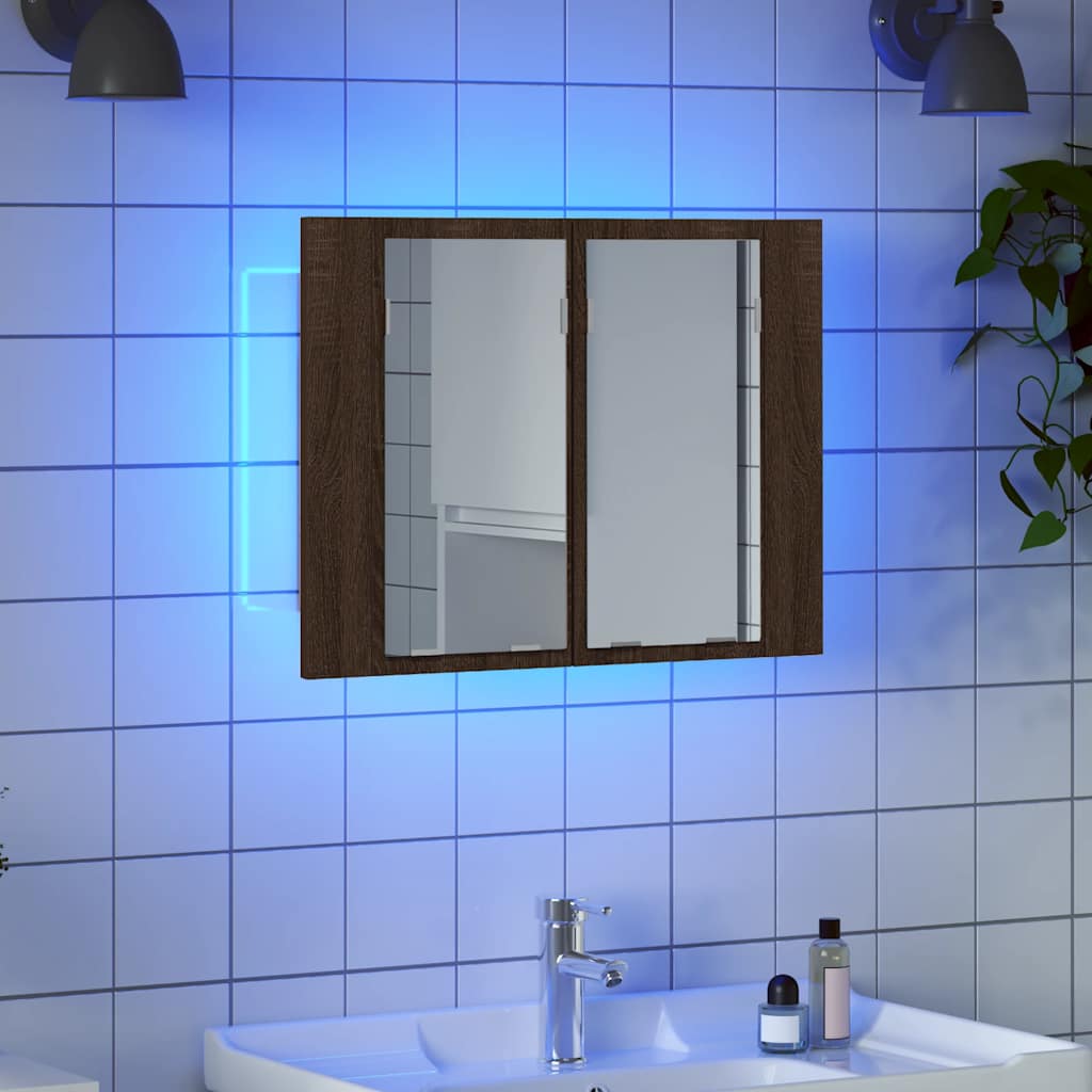 vidaXL LED Mirror Cabinet Brown Oak 60x12x45 cm Engineered Wood