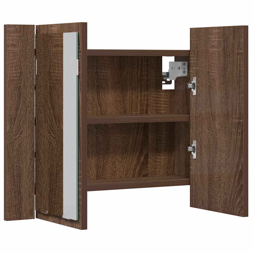 vidaXL LED Mirror Cabinet Brown Oak 60x12x45 cm Engineered Wood