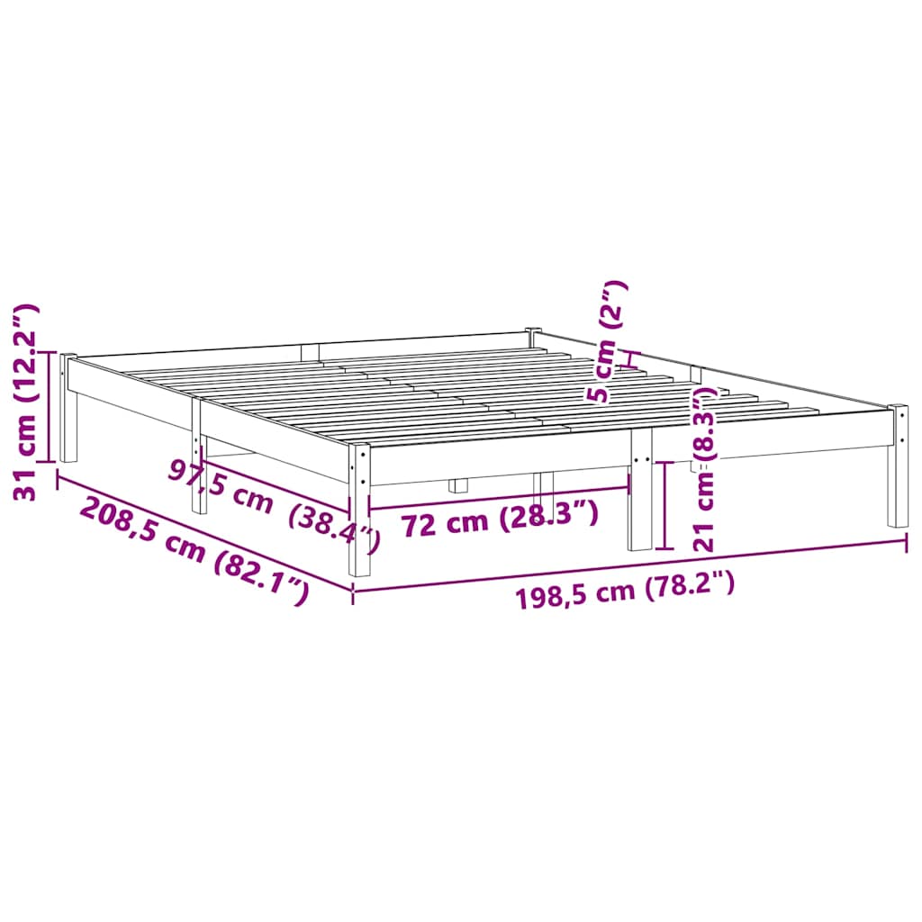 vidaXL Bed Frame without Mattress 193x203 cm Solid Wood Pine King