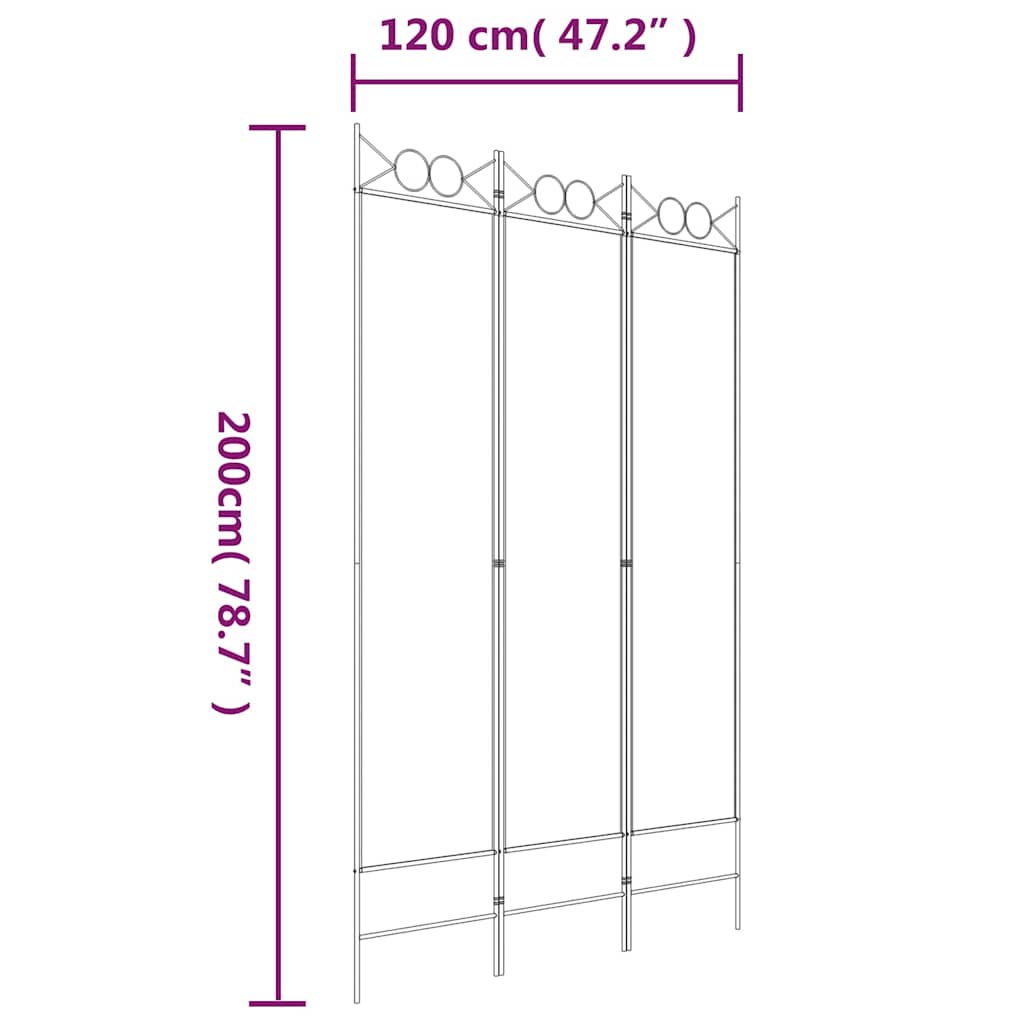 vidaXL 3-Panel Room Divider Brown 120x200 cm Fabric