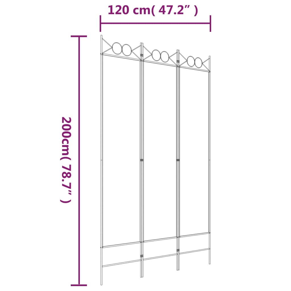 vidaXL 3-Panel Room Divider Black 120x200 cm Fabric