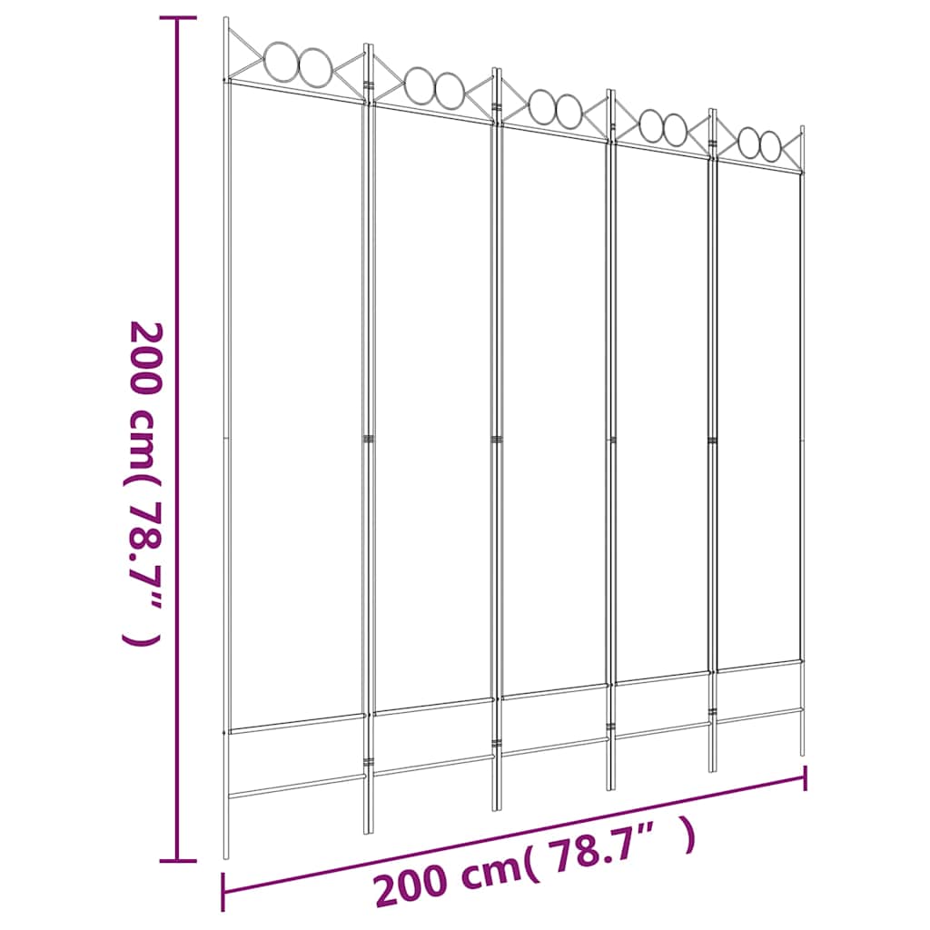 vidaXL 5-Panel Room Divider Brown 200x200 cm Fabric