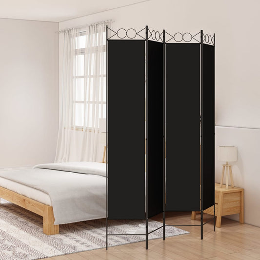 vidaXL 4-Panel Room Divider Black 160x220 cm Fabric