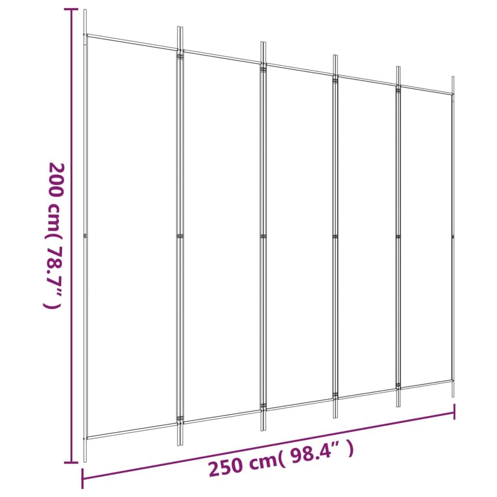vidaXL 5-Panel Room Divider Brown 250x200 cm Fabric