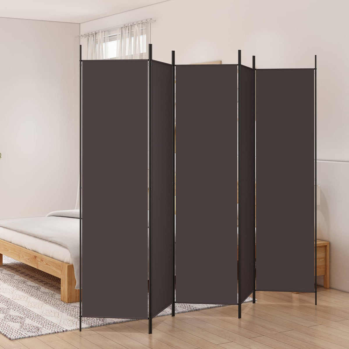 vidaXL 5-Panel Room Divider Brown 250x200 cm Fabric