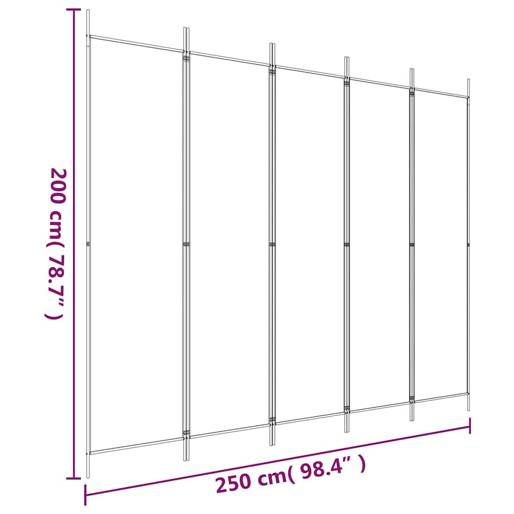 vidaXL 5-Panel Room Divider Black 250x200 cm Fabric