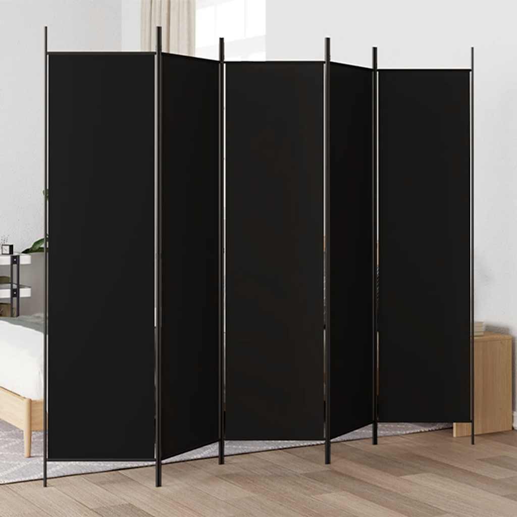 vidaXL 5-Panel Room Divider Black 250x200 cm Fabric