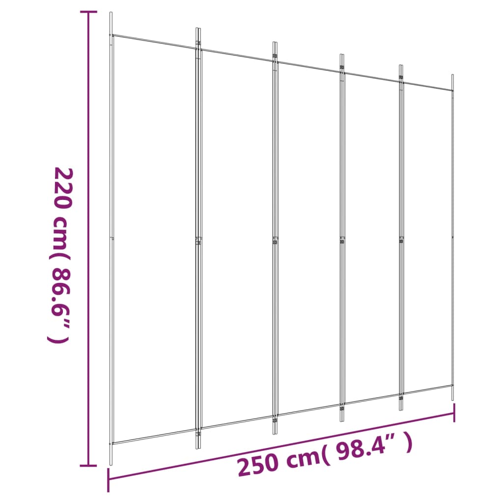 vidaXL 5-Panel Room Divider Brown 250x220 cm Fabric