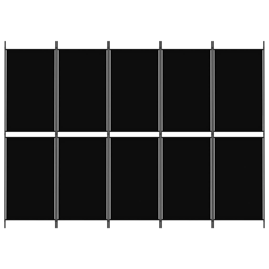 vidaXL 5-Panel Room Divider Black 250x180 cm Fabric