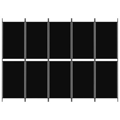vidaXL 5-Panel Room Divider Black 250x180 cm Fabric