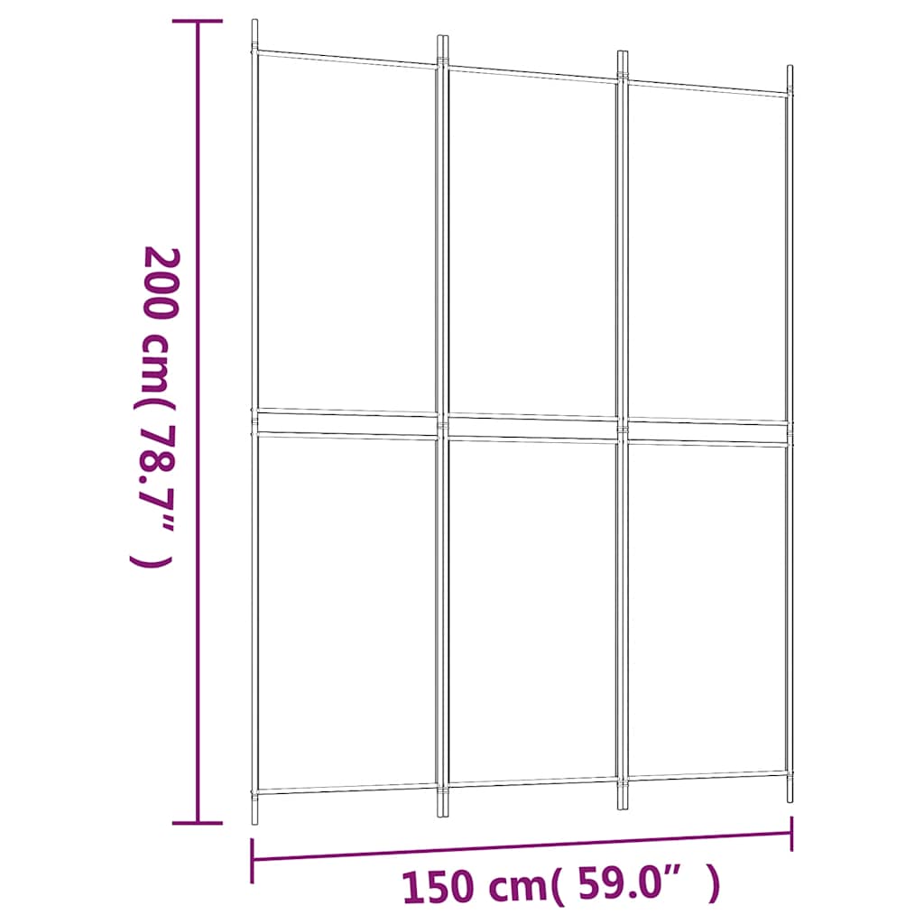 vidaXL 3-Panel Room Divider Brown 150x200 cm Fabric