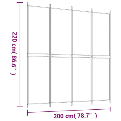 vidaXL 4-Panel Room Divider White 200x220 cm Fabric