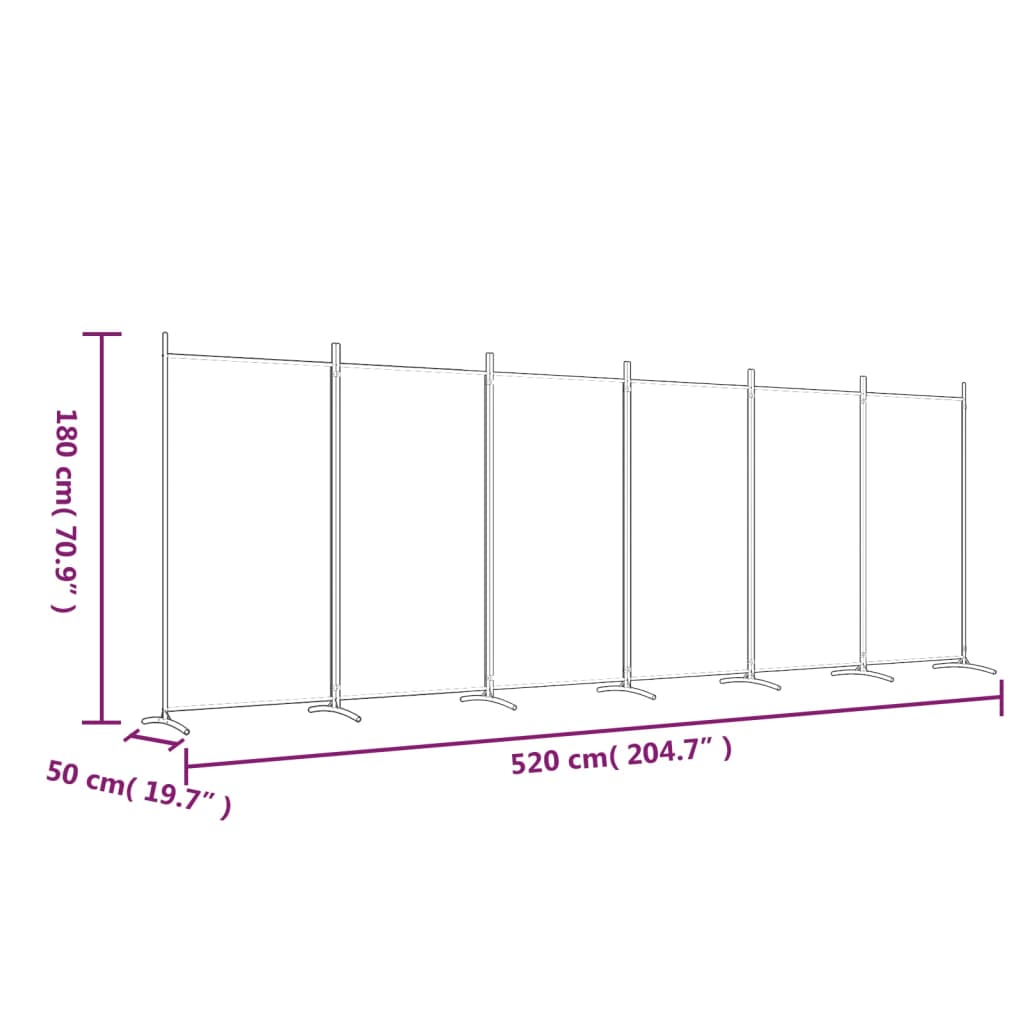 vidaXL 6-Panel Room Divider Brown 520x180 cm Fabric