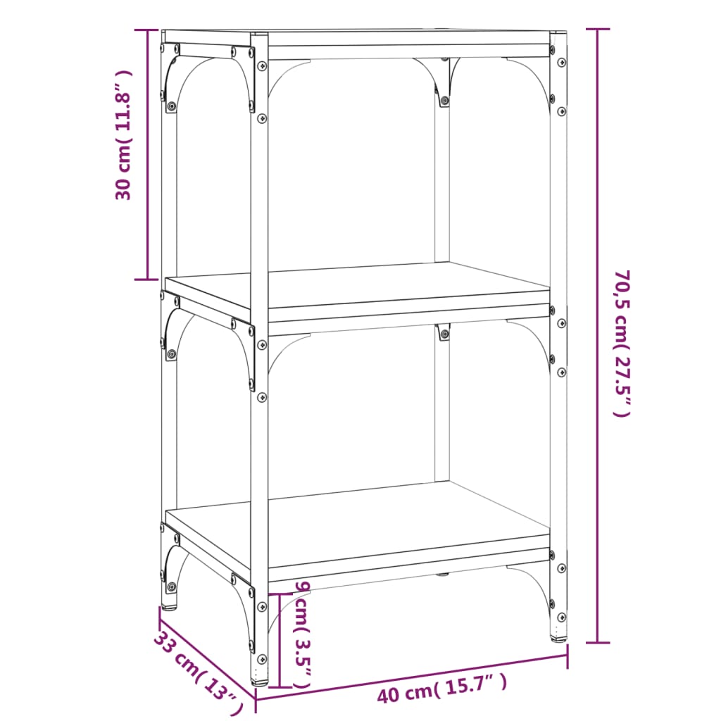 vidaXL Book Cabinet Sonoma Oak 40x33x70.5 cm Engineered Wood and Steel