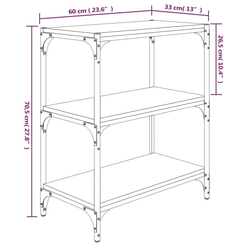 vidaXL Book Cabinet Smoked Oak 60x33x70,5 cm Engineered Wood and Steel