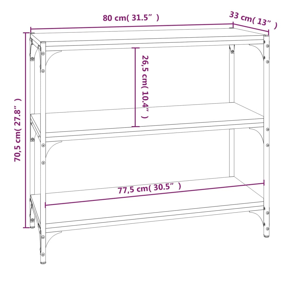 vidaXL Book Cabinet Smoked Oak 80x33x70,5 cm Engineered Wood and Steel